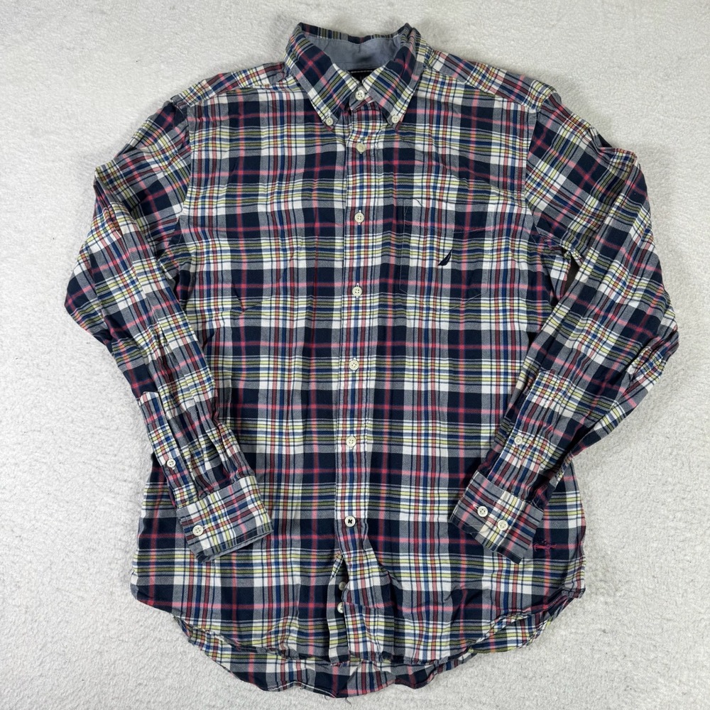 Nautica Plaid Button Down Shirt Mens Size M Multi-Color Excellent Long Sleeve